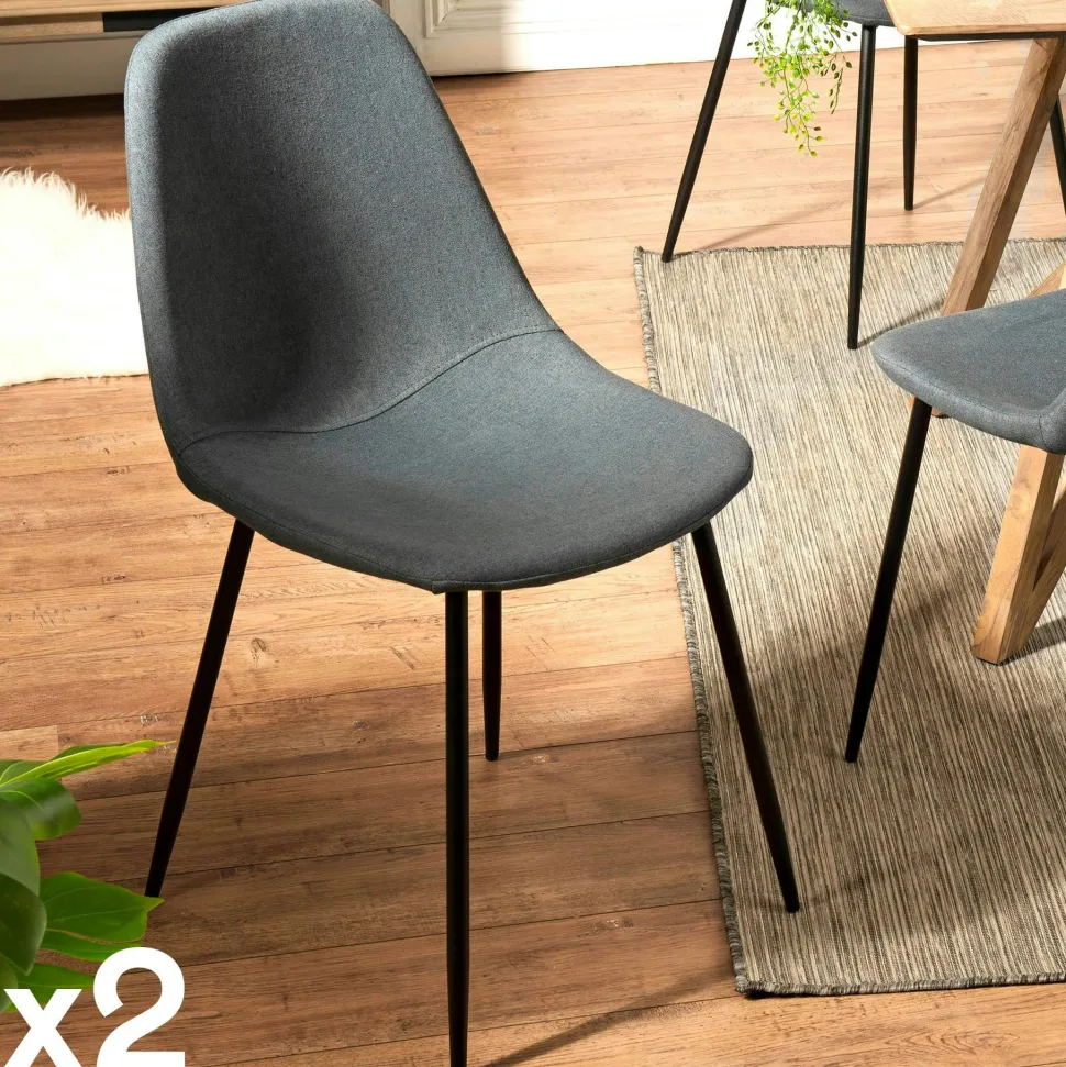 Chaise tissu bleu TIM (lot de 2)