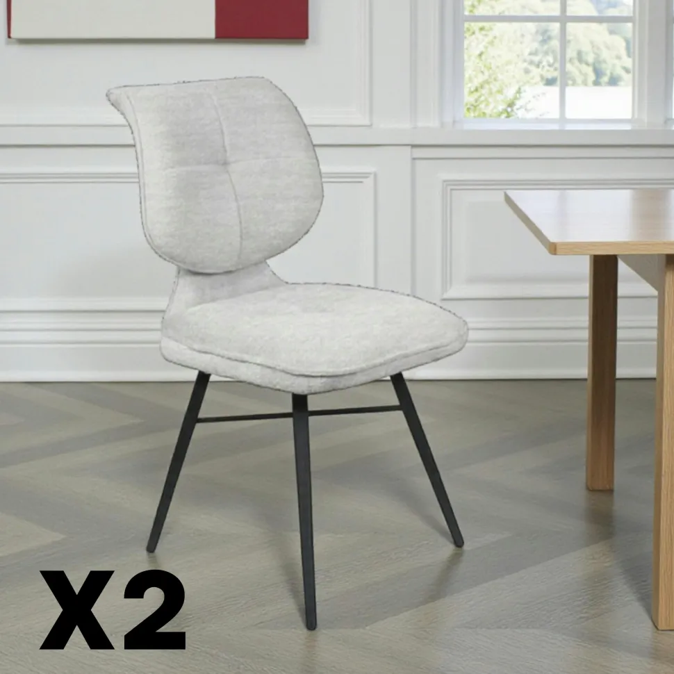 Chaise tissu gris à dossier double (lot de 2) LIGURIE