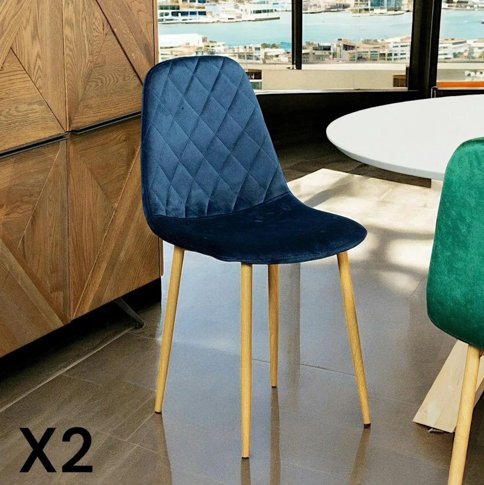 Chaise velours bleu (lot de 2) HAWAI