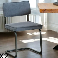 Chaise velours gris piètement luge (lot de 2) MALMOE