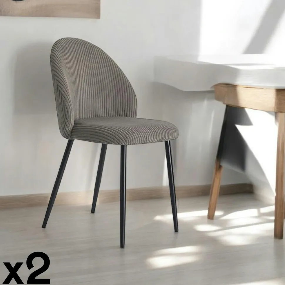 Chaise velours grosses côtes bleu pétrole (lot de 2) IENA