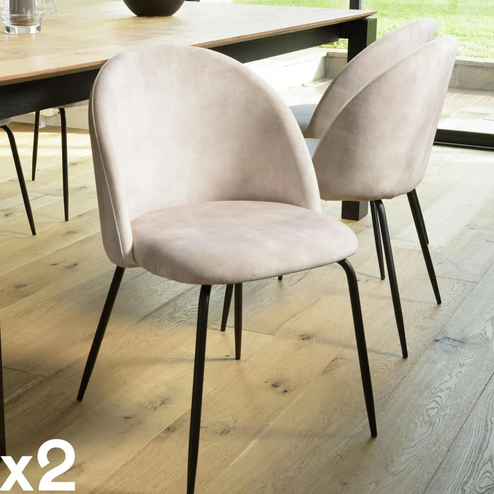 Chaise velours vert dossier galbé (lot de 2) TIM