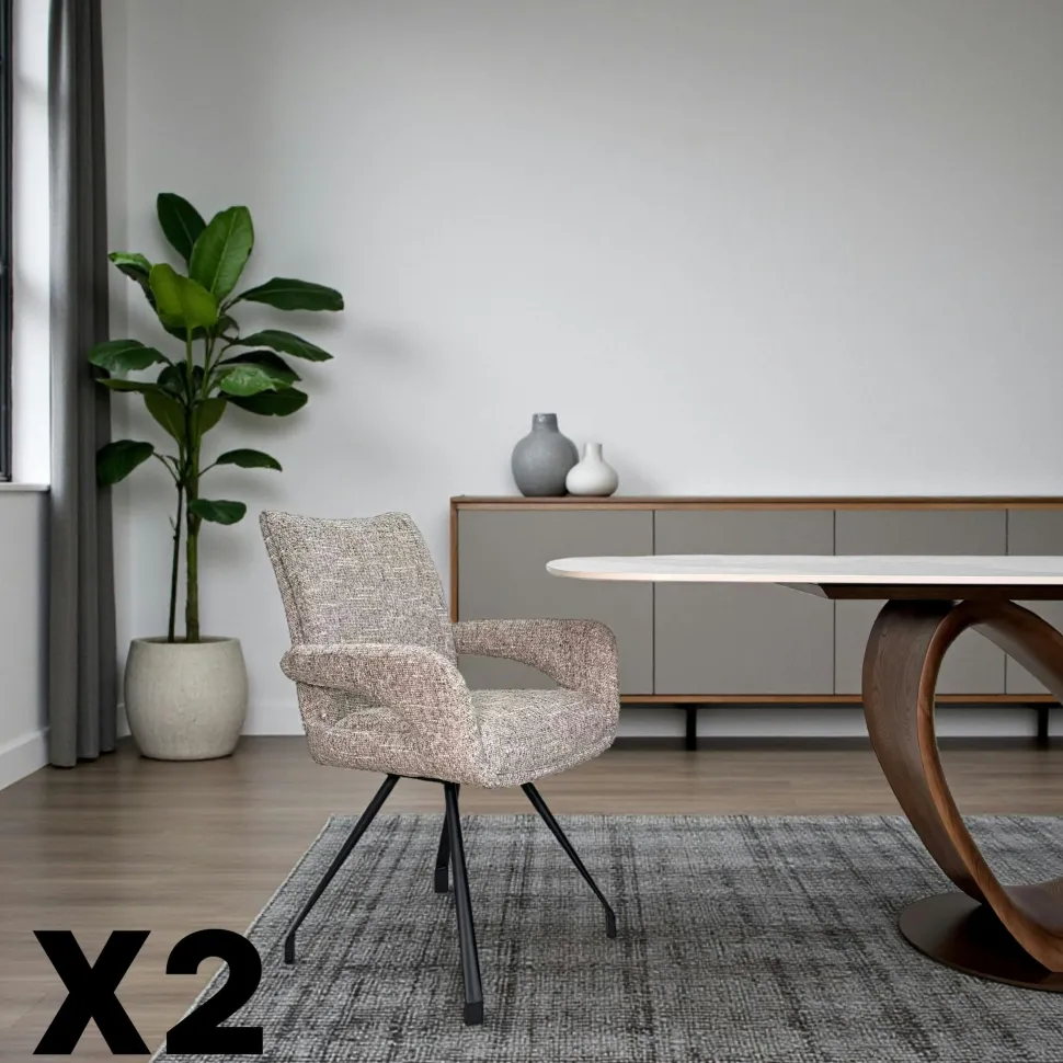 Chaises tissu beige chiné accoudoirs larges (lot de 2) LIGURIE