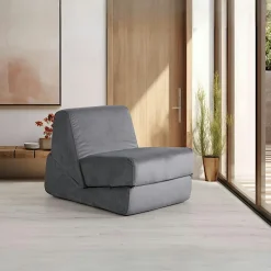 Chauffeuse convertible gris velours, lit d'appoint SAPPO
