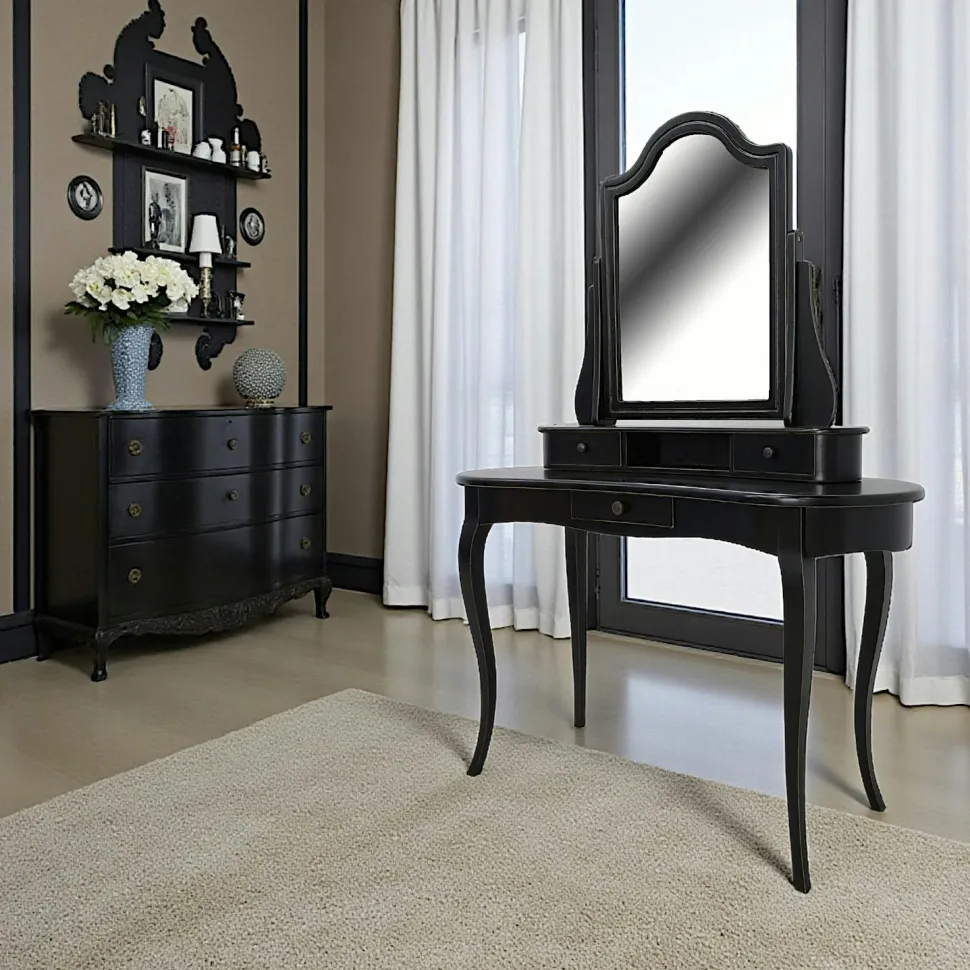 Coiffeuse miroir galbée hévéa 125x50x165cm TRADITION