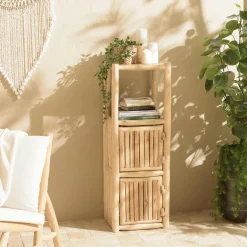 Colonne de rangement rondins de teck naturel 1 placard MANAK