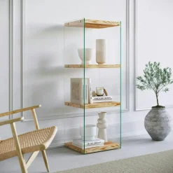 Colonne vitrine design - bois gris foncé, 3 plateaux LHASA