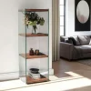 Colonne vitrine design - bois marron, 4 plateaux LHASA
