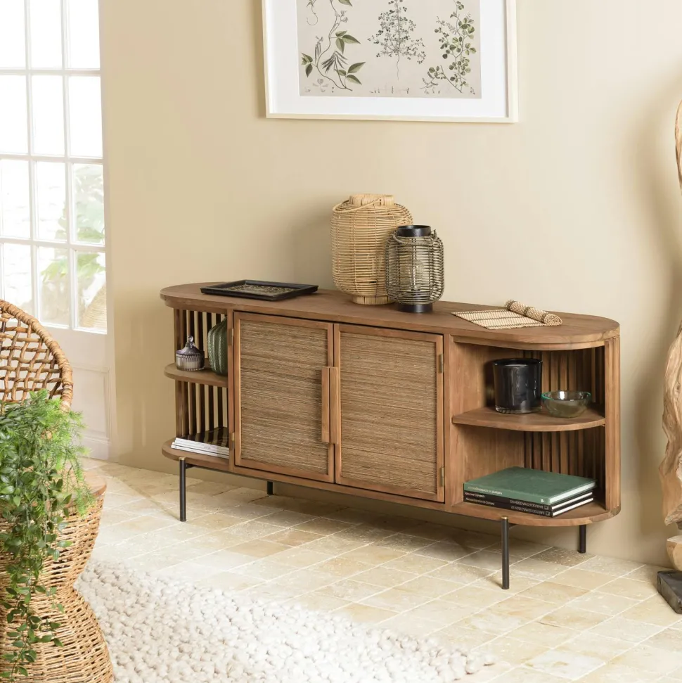 Commode 6 tiroirs en bois recyclé et tressage coco SWING