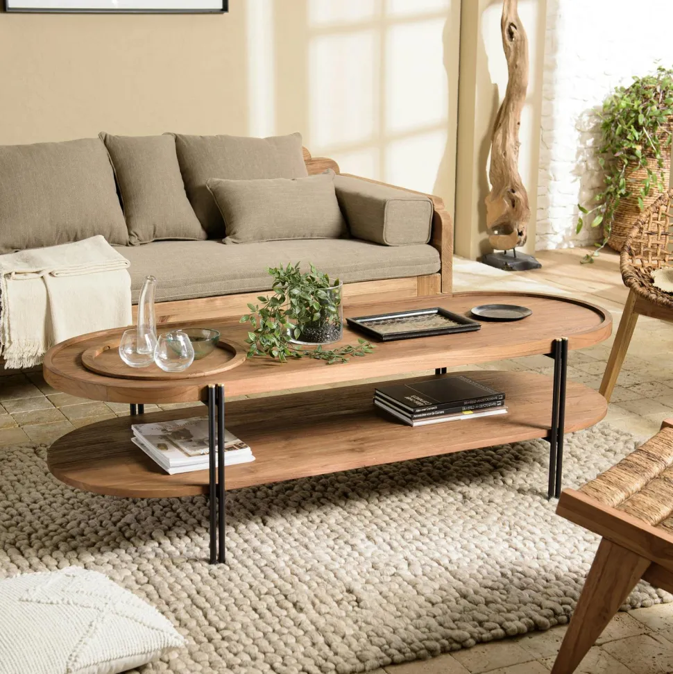 Commode 6 tiroirs en bois recyclé et tressage coco SWING