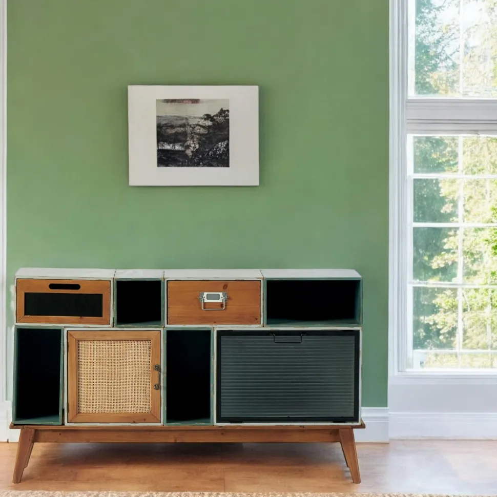 Commode bleue/verte 2 tiroirs 2 portes 4 niches LAMPHUN