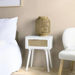 Commode bois blanc et cannage naturel 3 tiroirs CALVIA