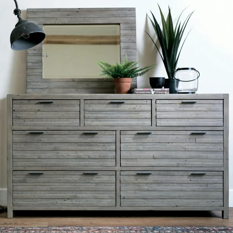 Commode bois recyclé grisé 7 tiroirs SIENNE