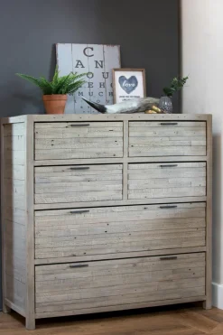 Commode bois recyclé grisé 6 tiroirs SIENNE