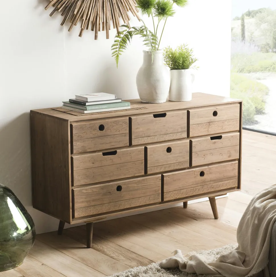 Commode de chambre en bois de sapin 8 tiroirs LIMA
