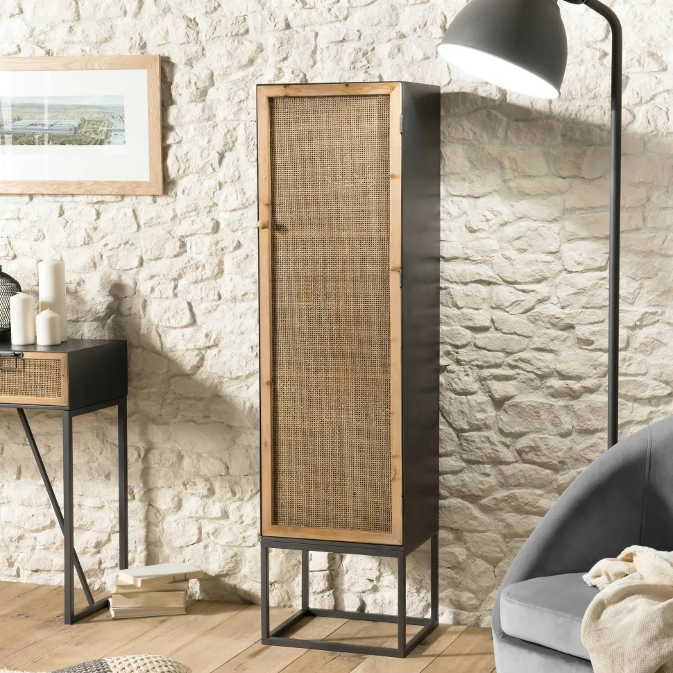Commode en teck recyclé 3 tiroirs tressage coco SWING