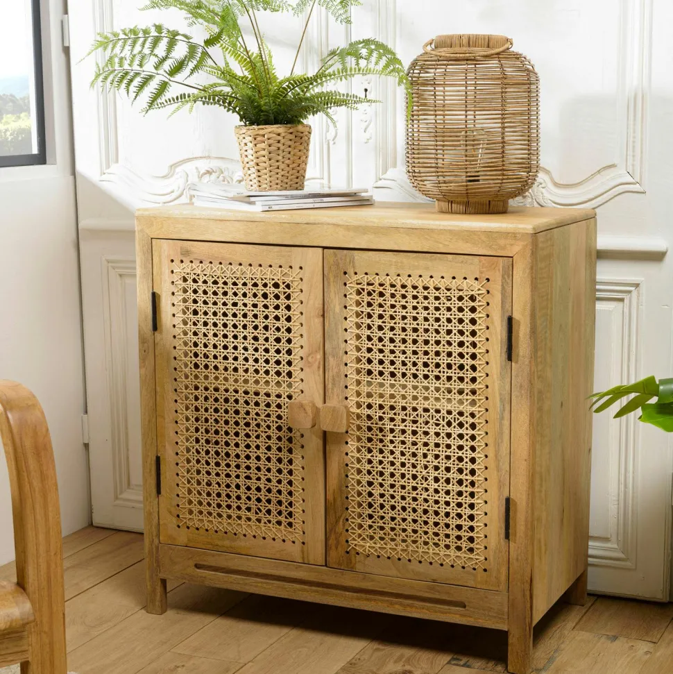 Commode en teck recyclé 3 tiroirs tressage coco SWING