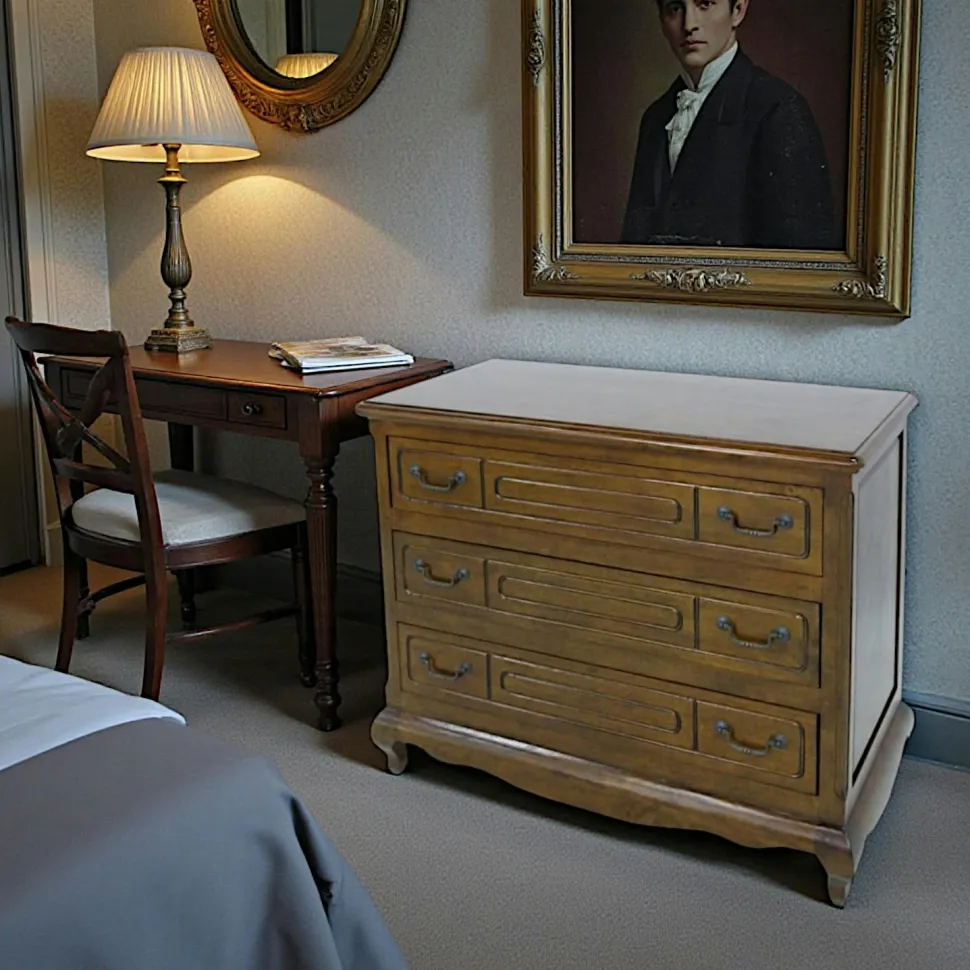 Commode "France" Hévéa 3 tiroirs, pieds galbés 100x50x83cm TRADITION