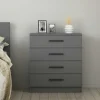 Commode grise moderne 4 tiroirs, poignées noires MARFA