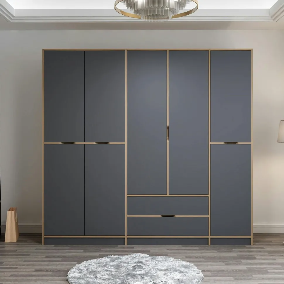 Commode moderne effet chêne 4 tiroirs blancs BYRON