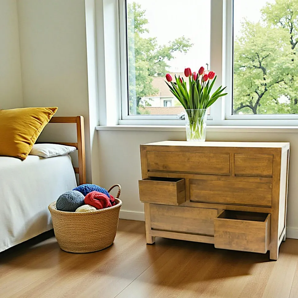 Commode moderne hévéa 6 tiroirs 120cm OLGA
