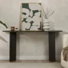 Console de salon noire ovale - pieds en V, effet bois MARFA