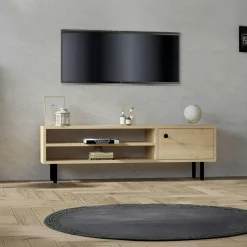 Console d'entrée avec rangement 3 niches, effet chêne JENA