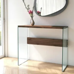 Console d'entrée minimaliste en verre et bois brun LHASA