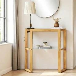 Console en verre et bois clair - 2 plateaux LHASA