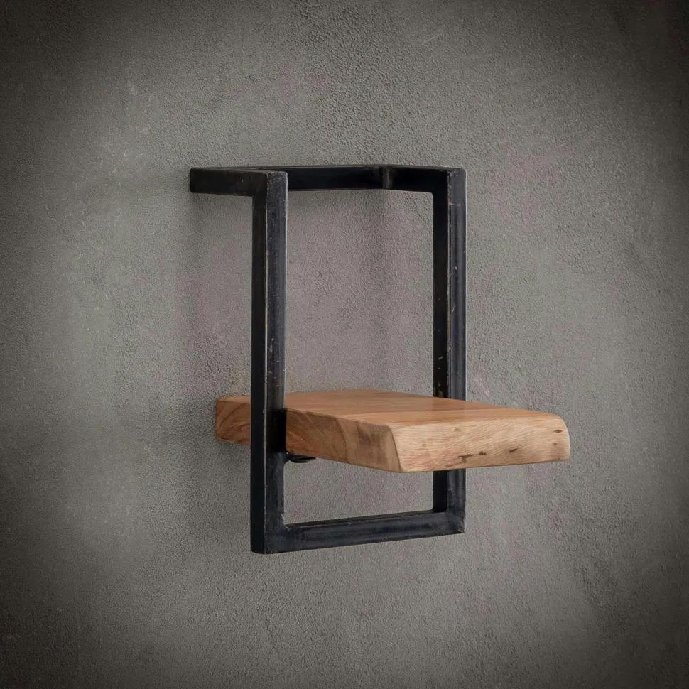 Console entrée rétro bois d'hévéa métal LOFT