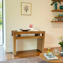 Console Hévéa 2 niches intégrées dans son double plateaux 110x40x78cm OLGA