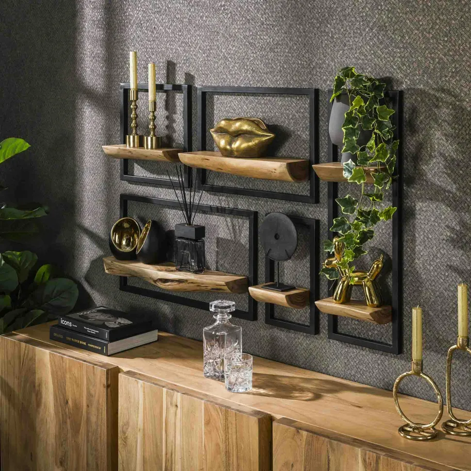 Console hévéa recyclé naturel et métal noirci 2 tiroirs 2 plateaux 90X35X80cm DOCKER