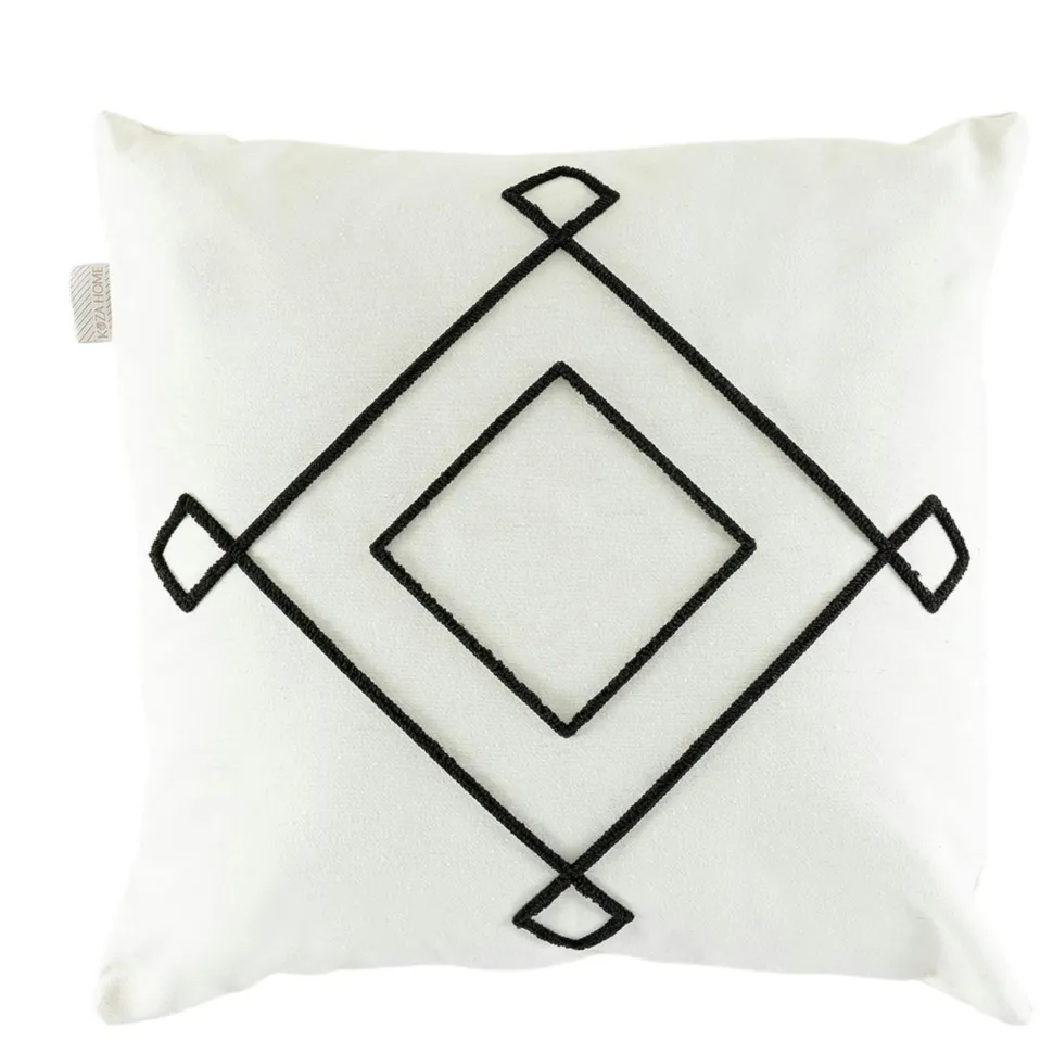 Coussin en lin écru – motif losange noir stylisé IZMIR