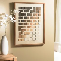 Décoration murale bois et tissu mosaïques beiges/noires 42 x 62 cm DENVER