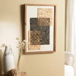 Décoration murale bois et tissu décor 3 mosaïques 42 x 62 cm DENVER