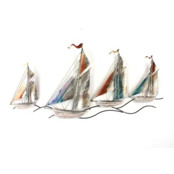 Décoration murale course nautique 4 voiliers métal