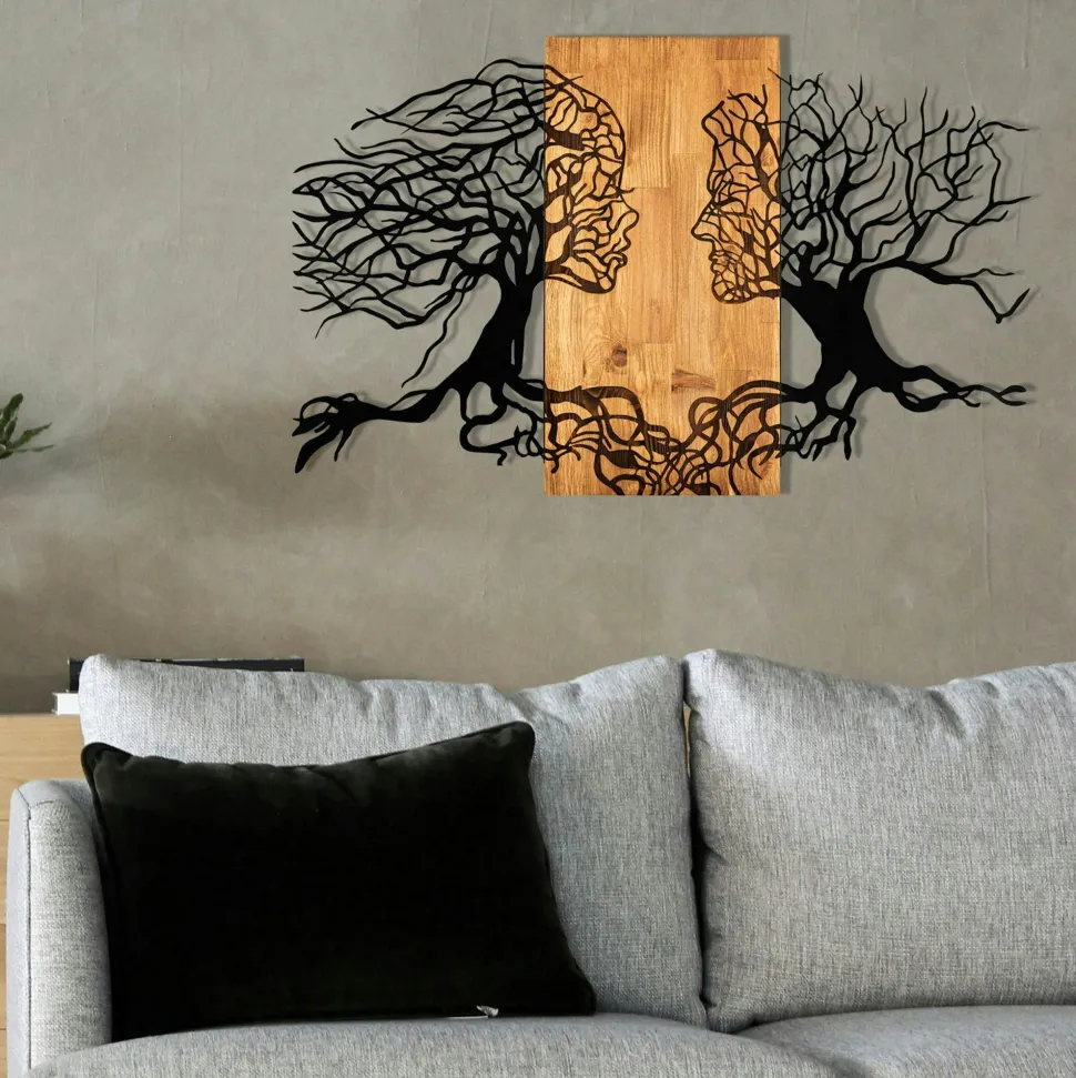 Décoration murale en métal et bois – arbre de vie