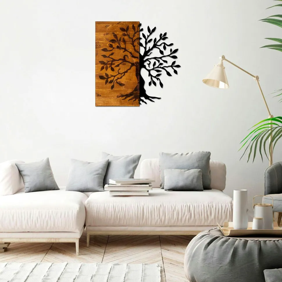 Décoration murale en métal et bois – arbre de vie