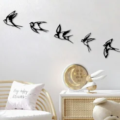 Décoration murale en métal noir – oiseaux en vol (lot de 4)