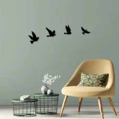 Décoration murale en métal noir – hirondelles (lot de 5)