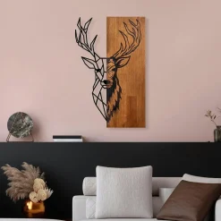 Décoration murale métal et bois – cerf