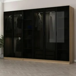 Dressing 6 portes verre, 2 tiroirs & cadre blanc BYRON