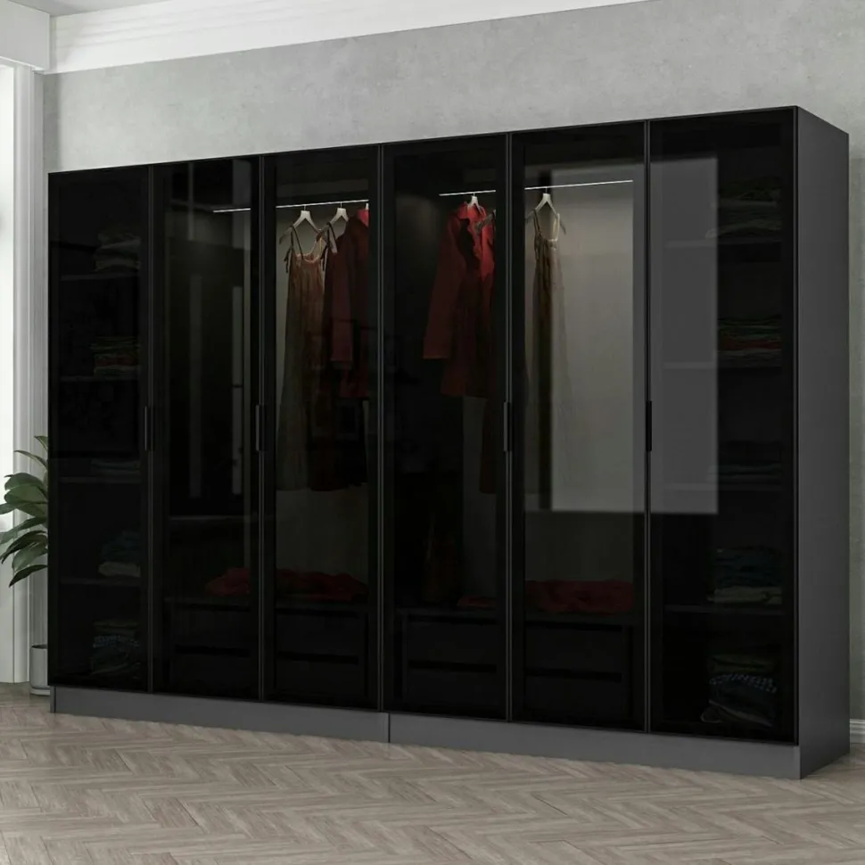 Dressing design 3 penderies, verre & cadre anthracite BYRON