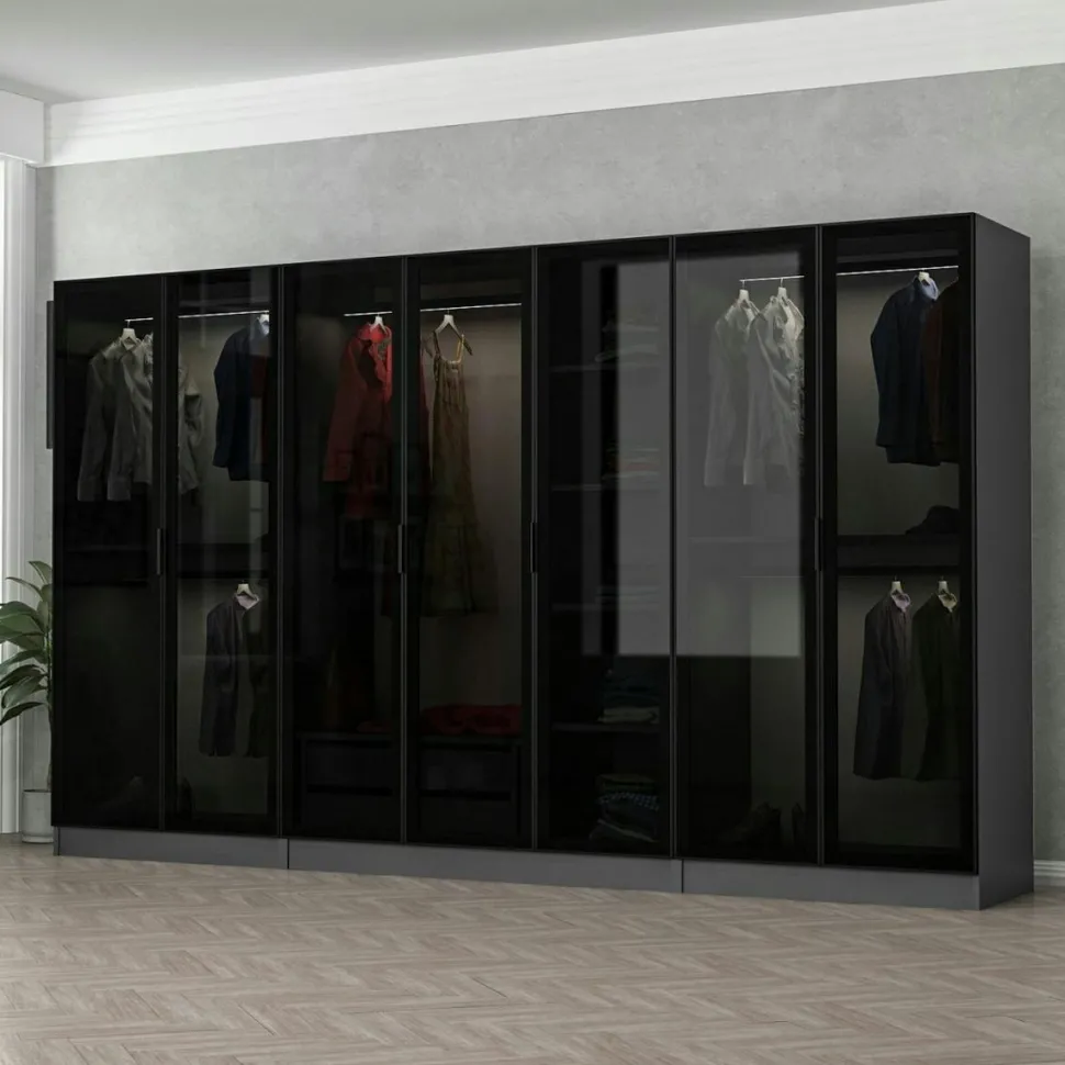 Dressing XXL 5 penderies, anthracite et verre noir BYRON