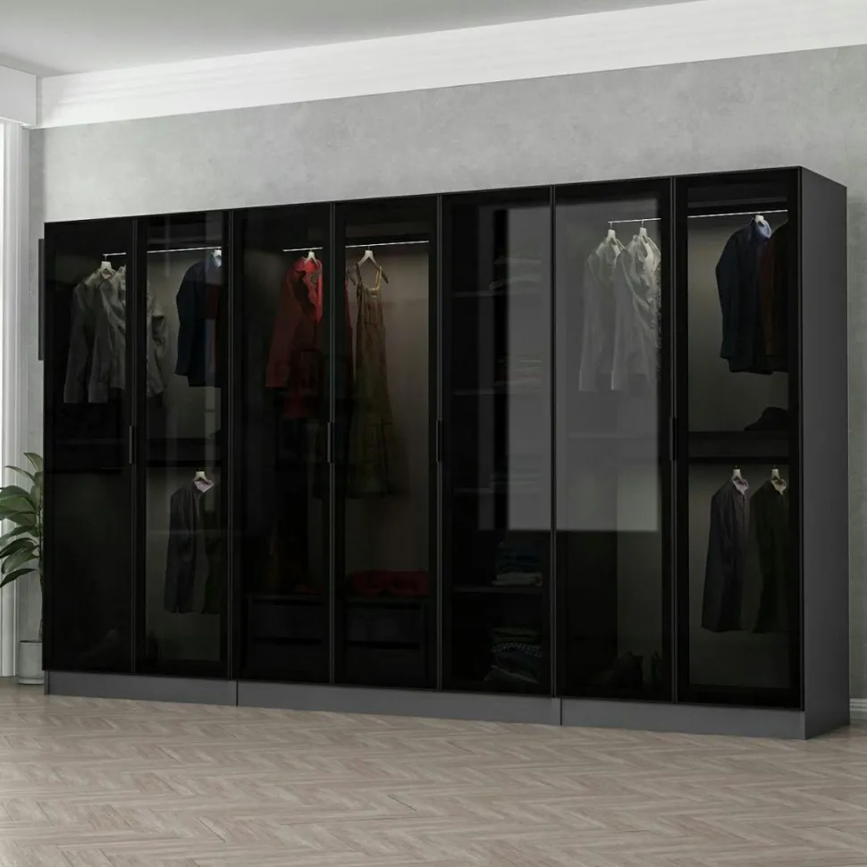 Dressing XXL 5 penderies, anthracite & verre noir 190 cm BYRON