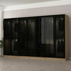 Dressing XXL 5 penderies, blanc & verre noir 190 cm BYRON