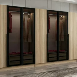 Dressing XXL 2 penderies, effet bois et verre noir BYRON