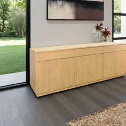 Enfilade / Buffet long Hévéa 3 portes, 3 tiroirs 213x45x81cm BALTIC