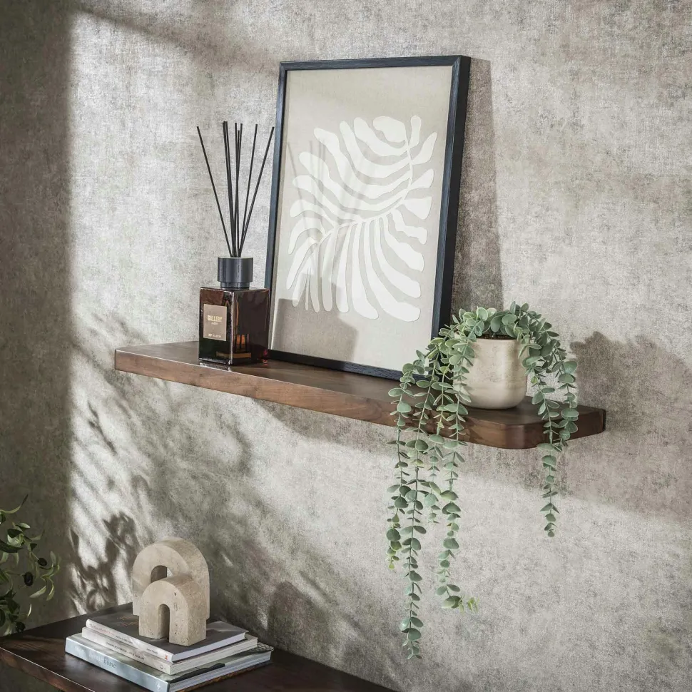 Etagère murale bois d’acacia brun bords arrondis 90 cm NAKO