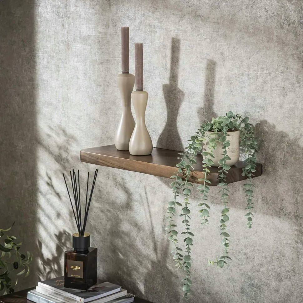 Etagère murale bois d’acacia brun bords arrondis 90 cm NAKO